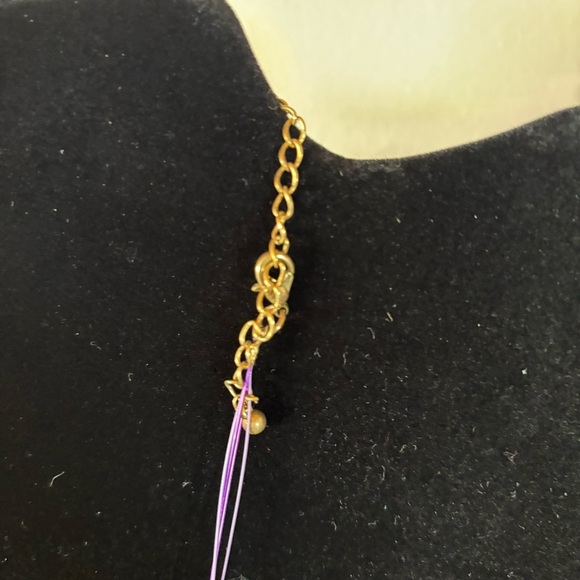 Layered pendant purple round base necklace with wood beads. 18” - Picture 4 of 4